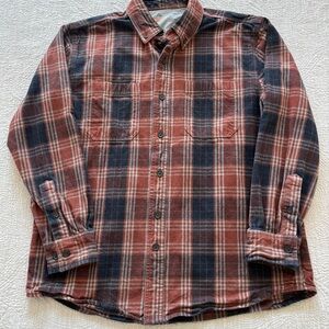 Men's Plaid Button-Down Shirt - Rust and Navy